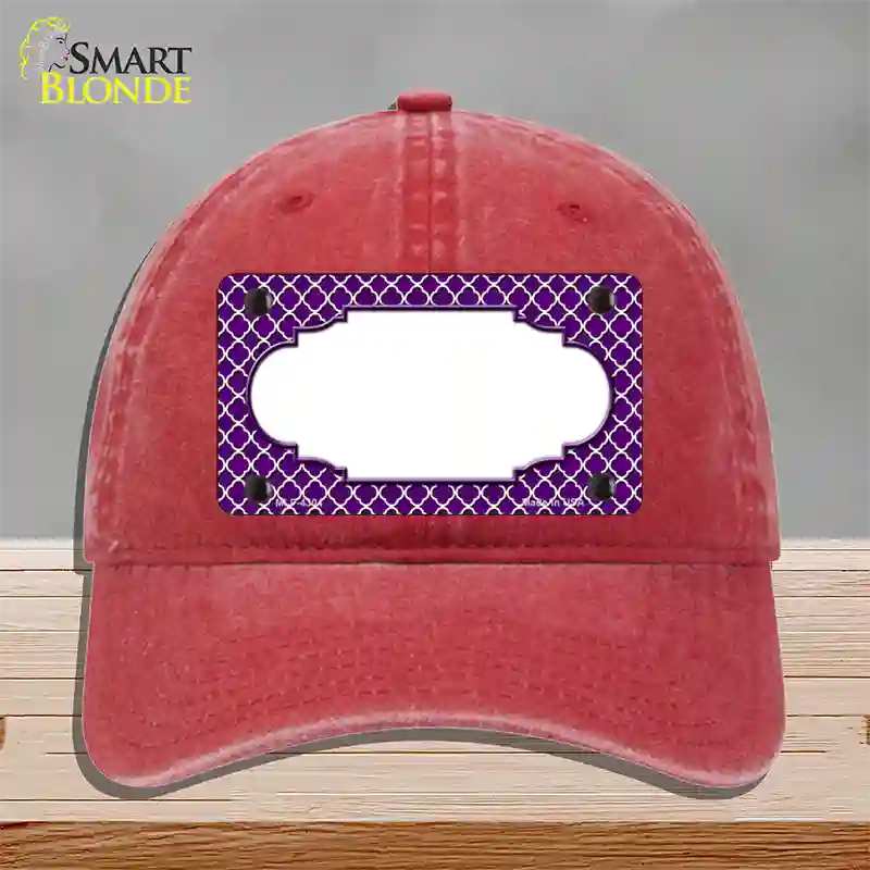 Purple White Quatrefoil Center Scallop Novelty License Plate Hat Unconstructed Cotton / Red
