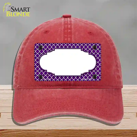 Purple White Quatrefoil Center Scallop Novelty License Plate Hat Unconstructed Cotton / Red