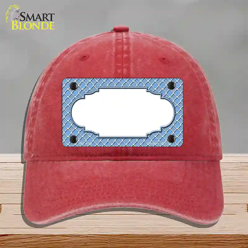 Light Blue White Quatrefoil Center Scallop Novelty License Plate Hat Unconstructed Cotton / Red
