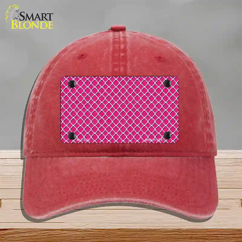 Pink White Quatrefoil Novelty License Plate Hat Unconstructed Cotton / Red