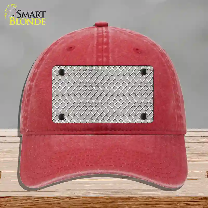 Grey White Quatrefoil Novelty License Plate Hat Unconstructed Cotton / Red