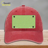 Lime Green White Quatrefoil Novelty License Plate Hat Unconstructed Cotton / Red