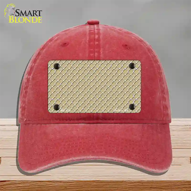 Gold White Quatrefoil Novelty License Plate Hat Unconstructed Cotton / Red