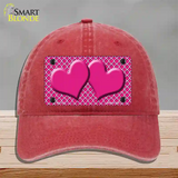 Pink White Quatrefoil Hot Pink Center Hearts Novelty License Plate Hat Unconstructed Cotton / Red