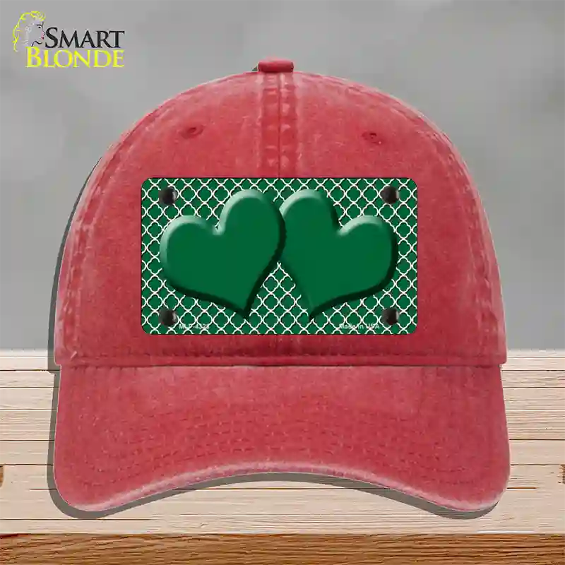 Green White Quatrefoil Green Center Hearts Novelty License Plate Hat Unconstructed Cotton / Red
