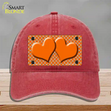 Orange White Quatrefoil Orange Center Hearts Novelty License Plate Hat Unconstructed Cotton / Red