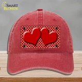 Red White Quatrefoil Red Center Hearts Novelty License Plate Hat Unconstructed Cotton / Red