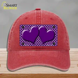 Purple White Quatrefoil Purple Center Hearts Novelty License Plate Hat Unconstructed Cotton / Red