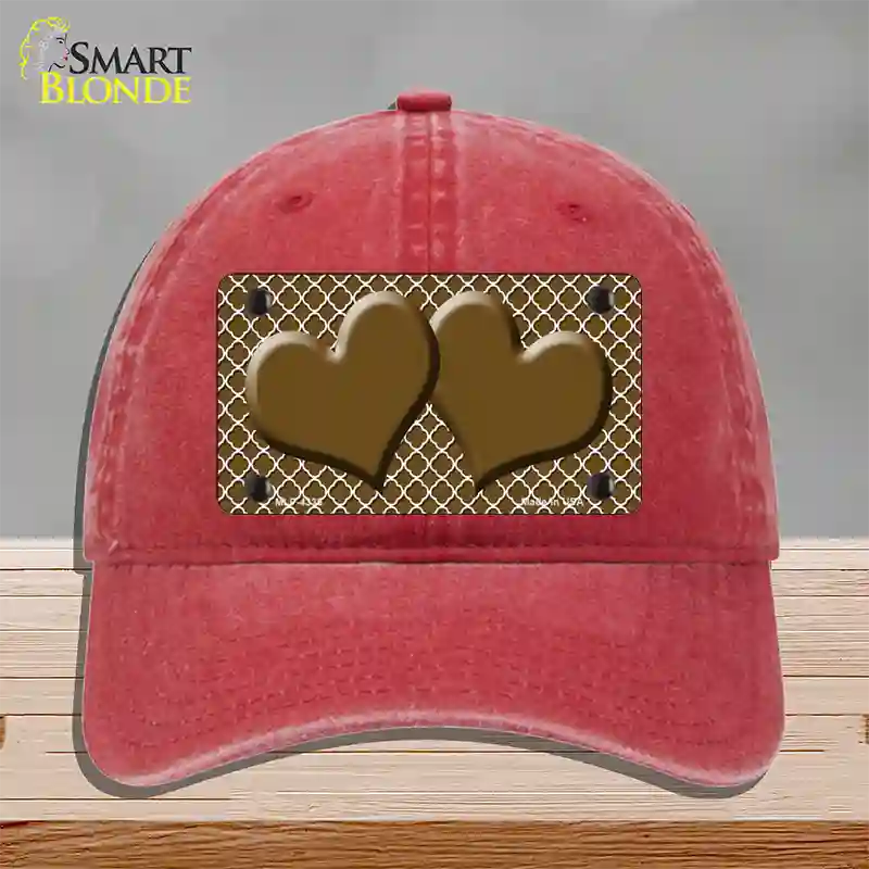Brown White Quatrefoil Brown Center Hearts Novelty License Plate Hat Unconstructed Cotton / Red
