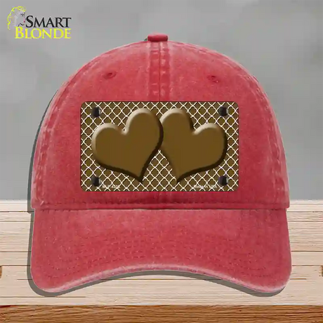 Brown White Quatrefoil Brown Center Hearts Novelty License Plate Hat Unconstructed Cotton / Red