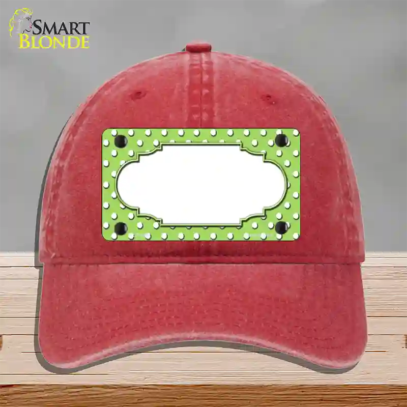 Scallop Lime Green White Polka Dot Novelty License Plate Hat Unconstructed Cotton / Red