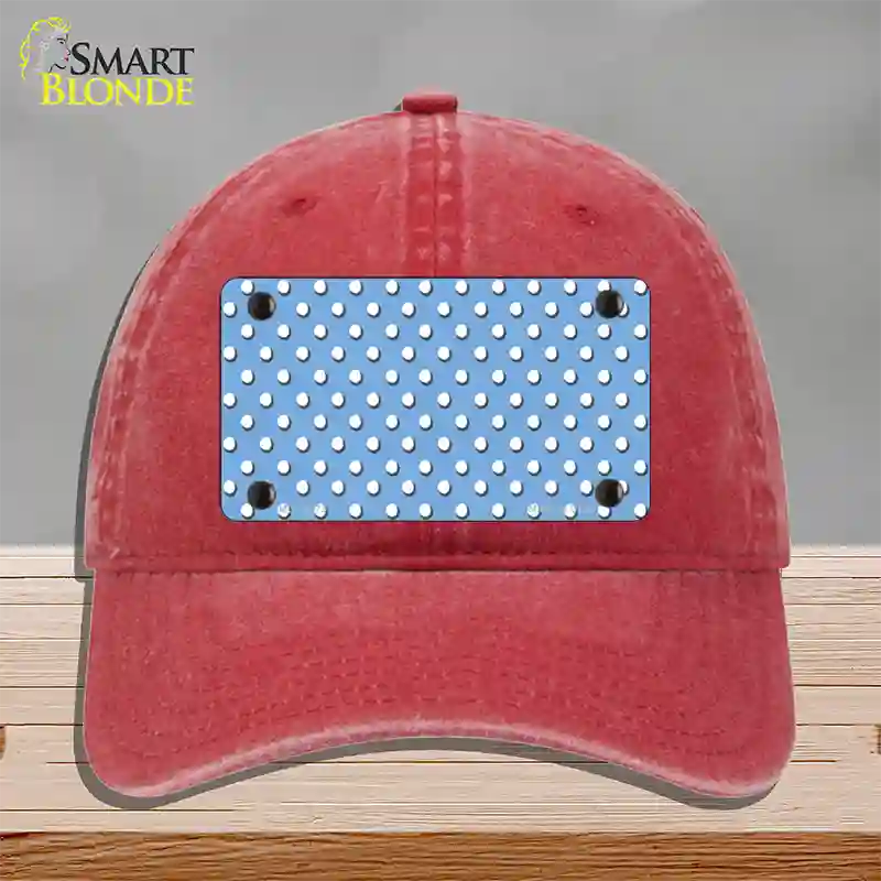 Light Blue Polka Dot Novelty License Plate Hat Unconstructed Cotton / Red