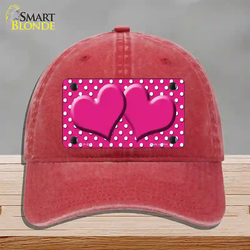 Pink White Polka Dot Center Hearts Novelty License Plate Hat Unconstructed Cotton / Red