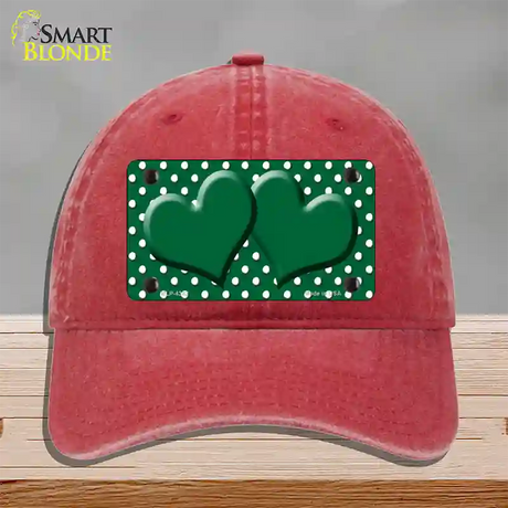 Green White Polka Dot Center Hearts Novelty License Plate Hat Unconstructed Cotton / Red