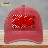 Red White Polka Dot Center Hearts Novelty License Plate Hat Unconstructed Cotton / Red