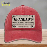 Welcome To Grandads Novelty License Plate Hat Unconstructed Cotton / Red