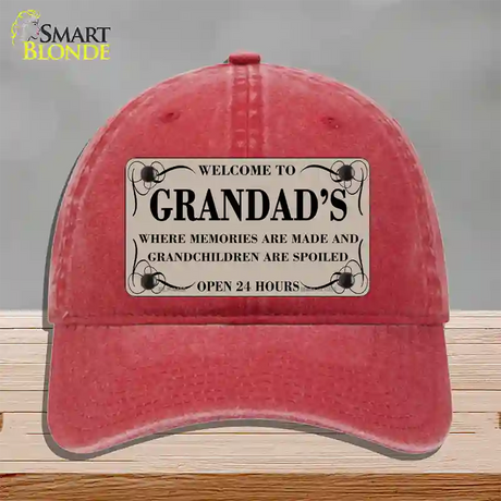 Welcome To Grandads Novelty License Plate Hat Unconstructed Cotton / Red