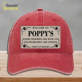 Welcome To Poppys Novelty License Plate Hat Unconstructed Cotton / Red