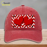 Red White Large Chevron Red Center Hearts Novelty License Plate Hat Unconstructed Cotton / Red