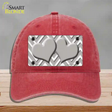 Grey White Large Chevron Grey Center Hearts Novelty License Plate Hat Unconstructed Cotton / Red