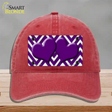 Purple White Large Chevron Purple Center Hearts Novelty License Plate Hat Unconstructed Cotton / Red