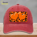 Orange Black Cheetah Orange Center Hearts Novelty License Plate Hat Unconstructed Cotton / Red