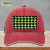Lime Green Black Houndstooth Novelty License Plate Hat Unconstructed Cotton / Red