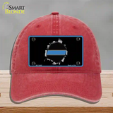 Thin Blue Line Bullet Hole Novelty License Plate Hat Unconstructed Cotton / Red