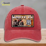 Route 66 Mother Road Motorcycle Novelty License Plate Hat Unconstructed Cotton / Red