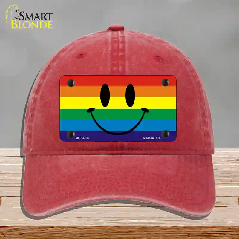 Smiley Face Novelty License Plate Hat Unconstructed Cotton Red