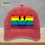 Smiley Face Novelty License Plate Hat Unconstructed Cotton Red