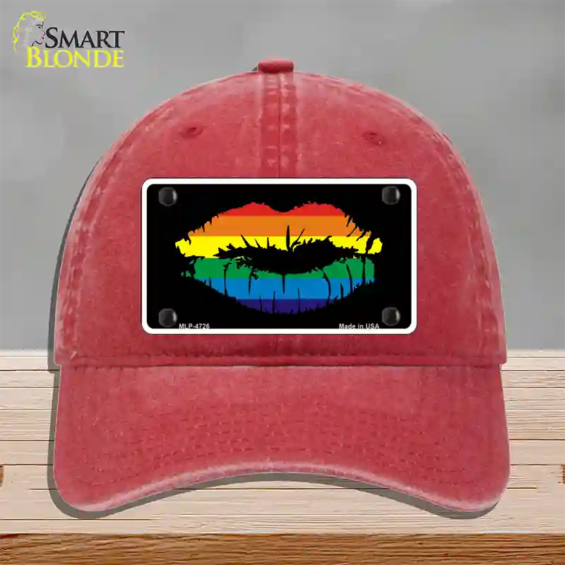 Lips Novelty License Plate Hat Unconstructed Cotton Red