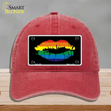 Lips Novelty License Plate Hat Unconstructed Cotton Red