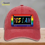 Yes I Am Novelty License Plate Hat Unconstructed Cotton Red