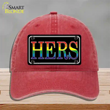 Hers Rainbow Novelty License Plate Hat Unconstructed Cotton Red