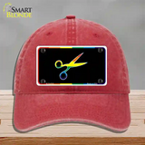 Scissors Novelty License Plate Hat Unconstructed Cotton Red