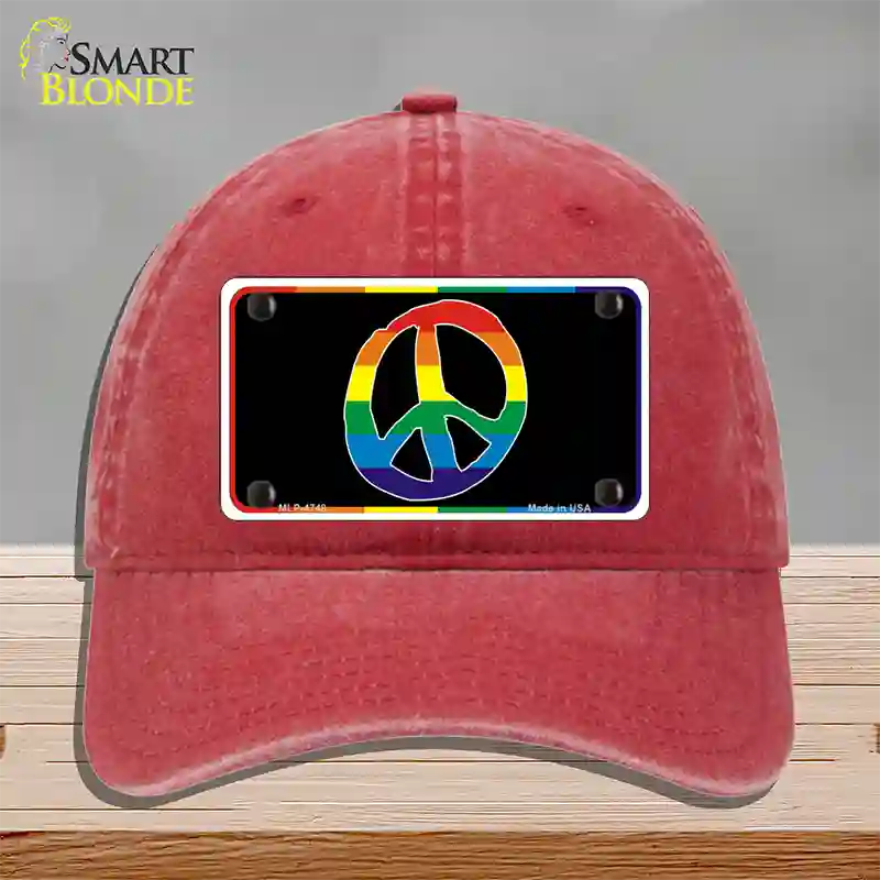 Peace Sign Novelty License Plate Hat Unconstructed Cotton Red