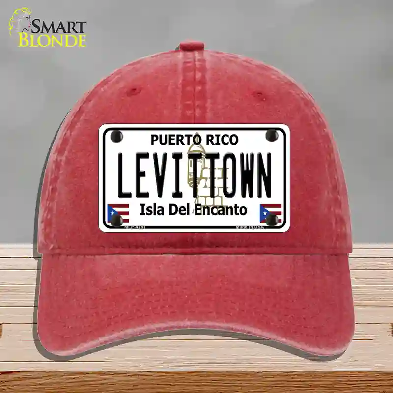 Levittown Puerto Rico Novelty License Plate Hat Unconstructed Cotton / Red