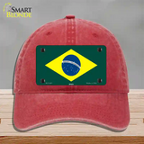 Brazil Flag Novelty License Plate Hat Unconstructed Cotton / Red