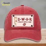 Sealed With A Kiss Kitty Novelty License Plate Hat Unconstructed Cotton / Red