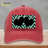 Mint Black Chevon Hearts Novelty License Plate Hat Unconstructed Cotton / Red
