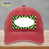 Lime Green Black Chevron Scallop Novelty License Plate Hat Unconstructed Cotton / Red