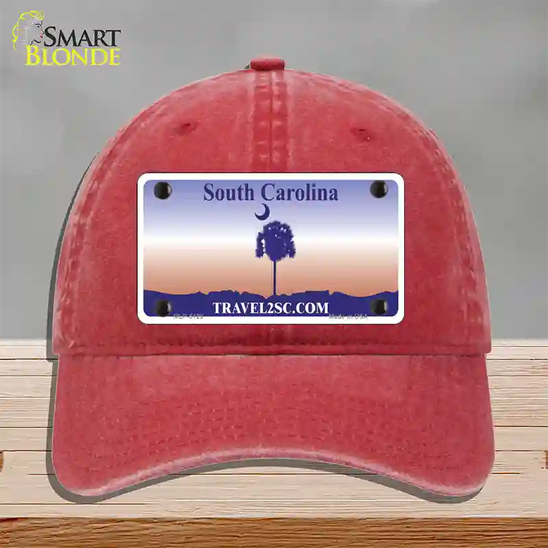 South Carolina Blank Novelty License Plate Hat Unconstructed Cotton / Red