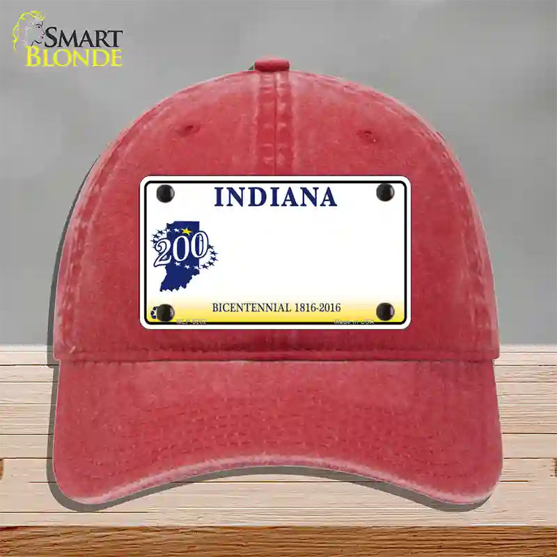 Indiana State Bicentennial Novelty License Plate Hat Unconstructed Cotton / Red