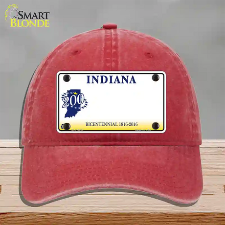 Indiana State Bicentennial Novelty License Plate Hat Unconstructed Cotton / Red