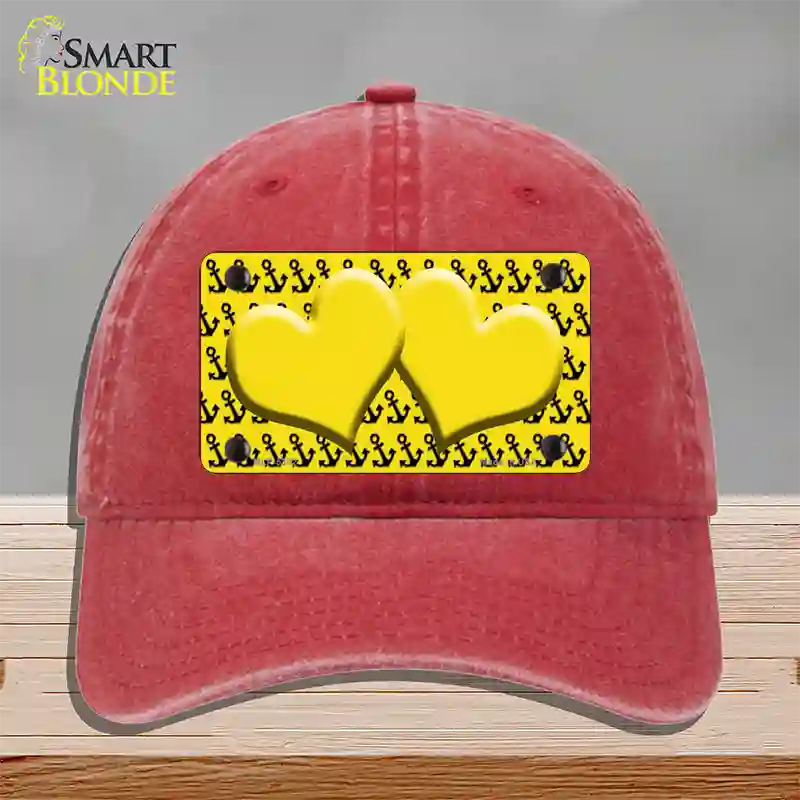 Yellow Black Anchor Yellow Heart Center Novelty License Plate Hat Unconstructed Cotton / Red
