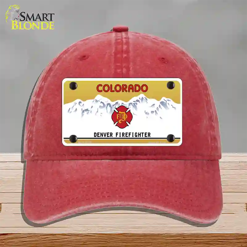Denver Fire Fighter Novelty License Plate Hat Unconstructed Cotton / Red