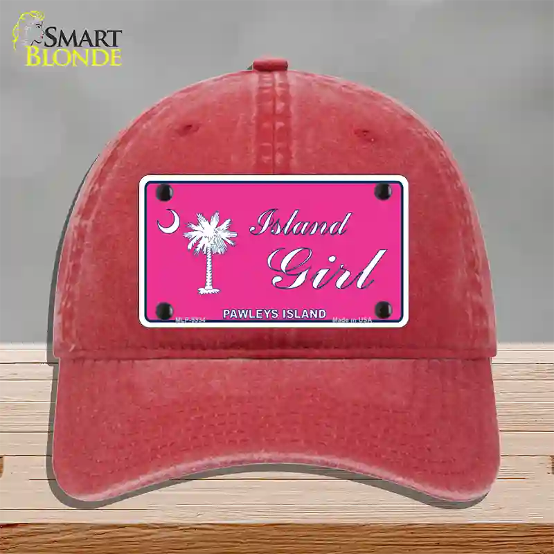 Island Girl Pink Novelty License Plate Hat Unconstructed Cotton / Red