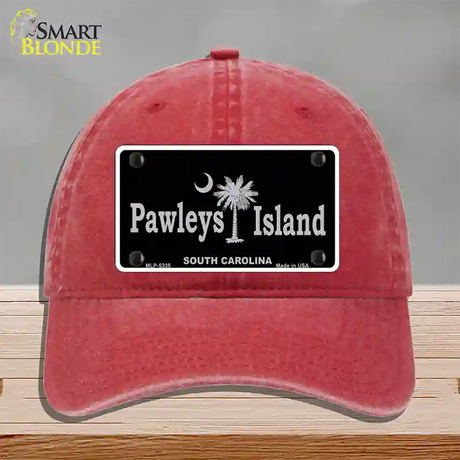 Pawleys Island Black Novelty License Plate Hat Unconstructed Cotton / Red
