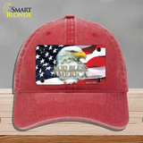 God Bless America Eagle Novelty License Plate Hat Unconstructed Cotton / Red